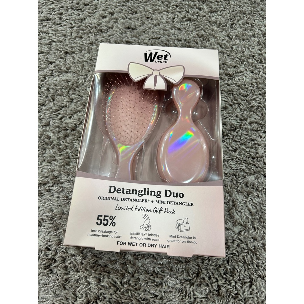 Wet Brush Detangling Duo Pink Holographic Limited Edition Gift Pack Set NEW